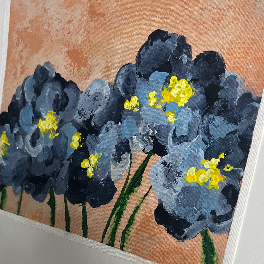 Abstract Floral Painting in Blue and Yellow - Picture 2 of 3